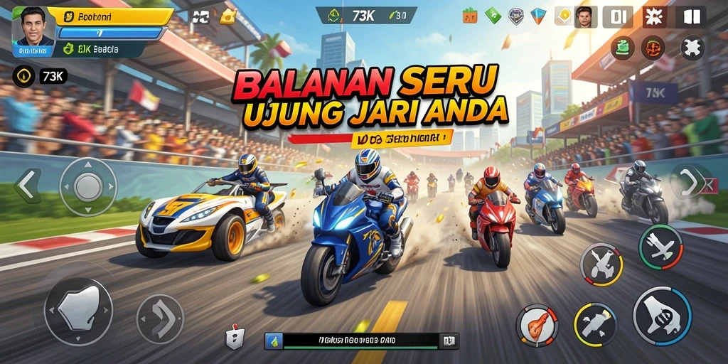 Tampilan menegangkan dari balapan di 73K dengan kendaraan berkecepatan tinggi.