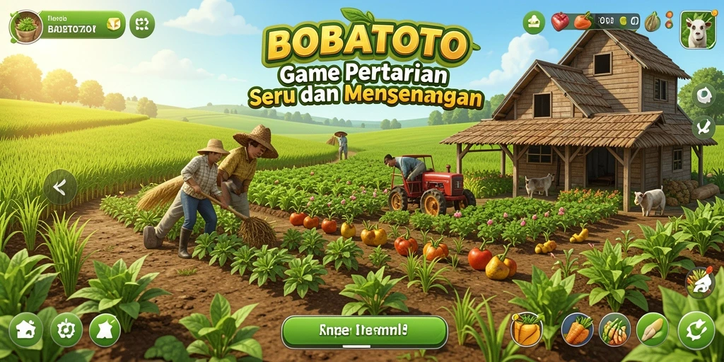 Screenshot gameplay BOBATOTO menampilkan aktivitas berkebun yang seru.