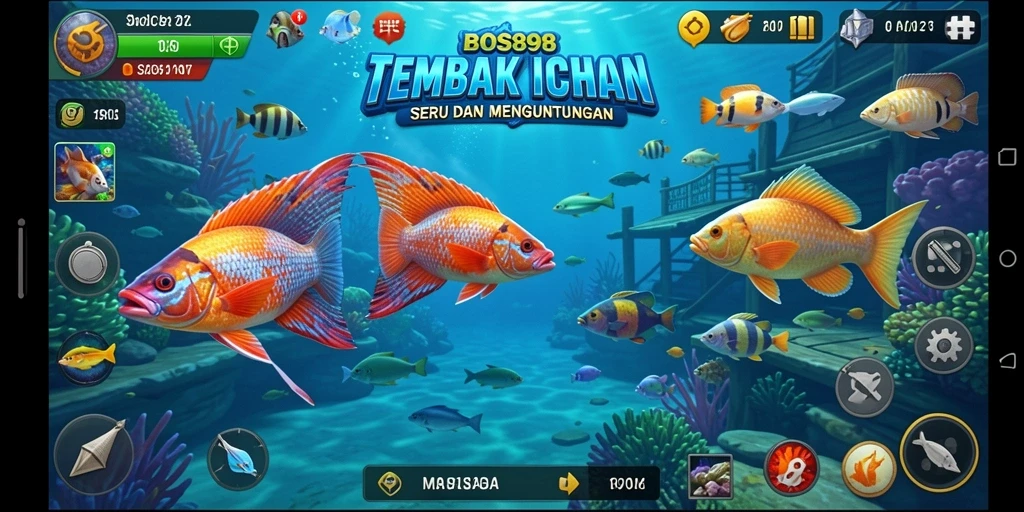 Tampilan gameplay seru dengan taruhan menangkap ikan.