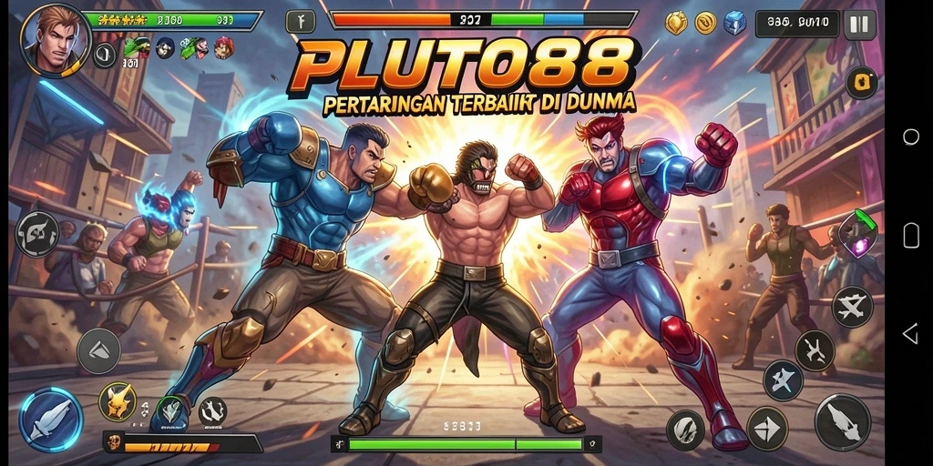 Gambaran aksi pertarungan seru di PLUTO88 dengan karakter yang berani.