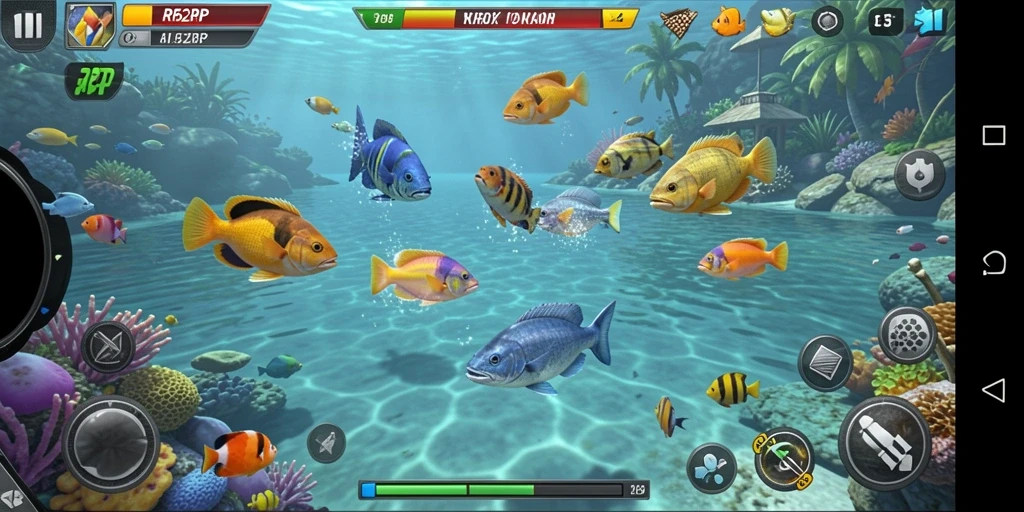 Tangkapan layar menampilkan gameplay seru dalam Tembak Ikan.