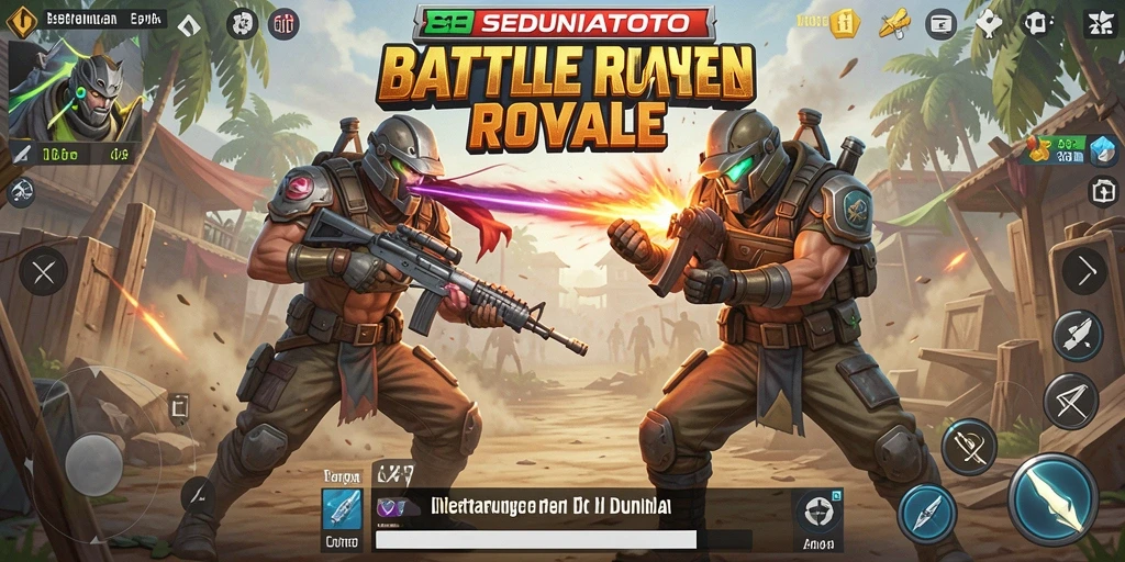 Tampilan gameplay SEDUNIATOTO dengan pertempuran seru di arena Battle Royale.